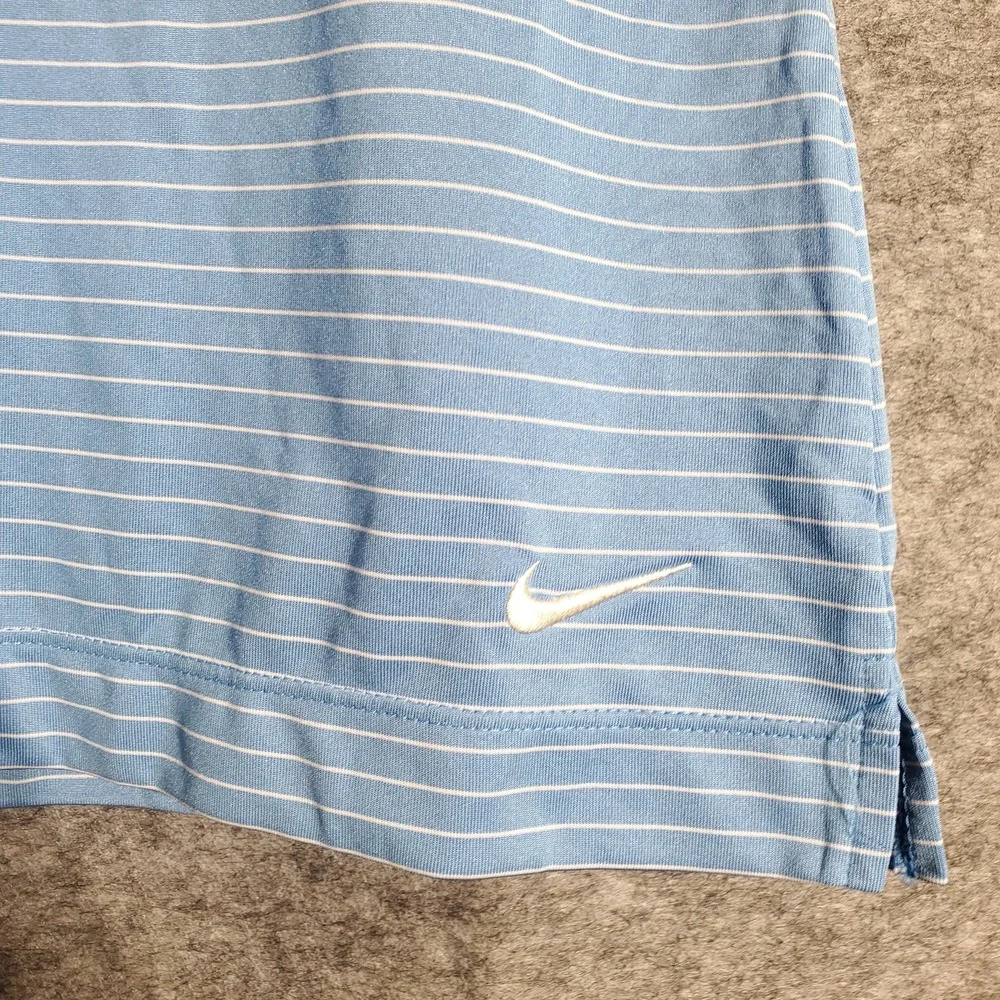 Nike Golf Polo Shirt Womens Large Blue Stripe Dri‎ Fit PGA Grand Slam Bermuda